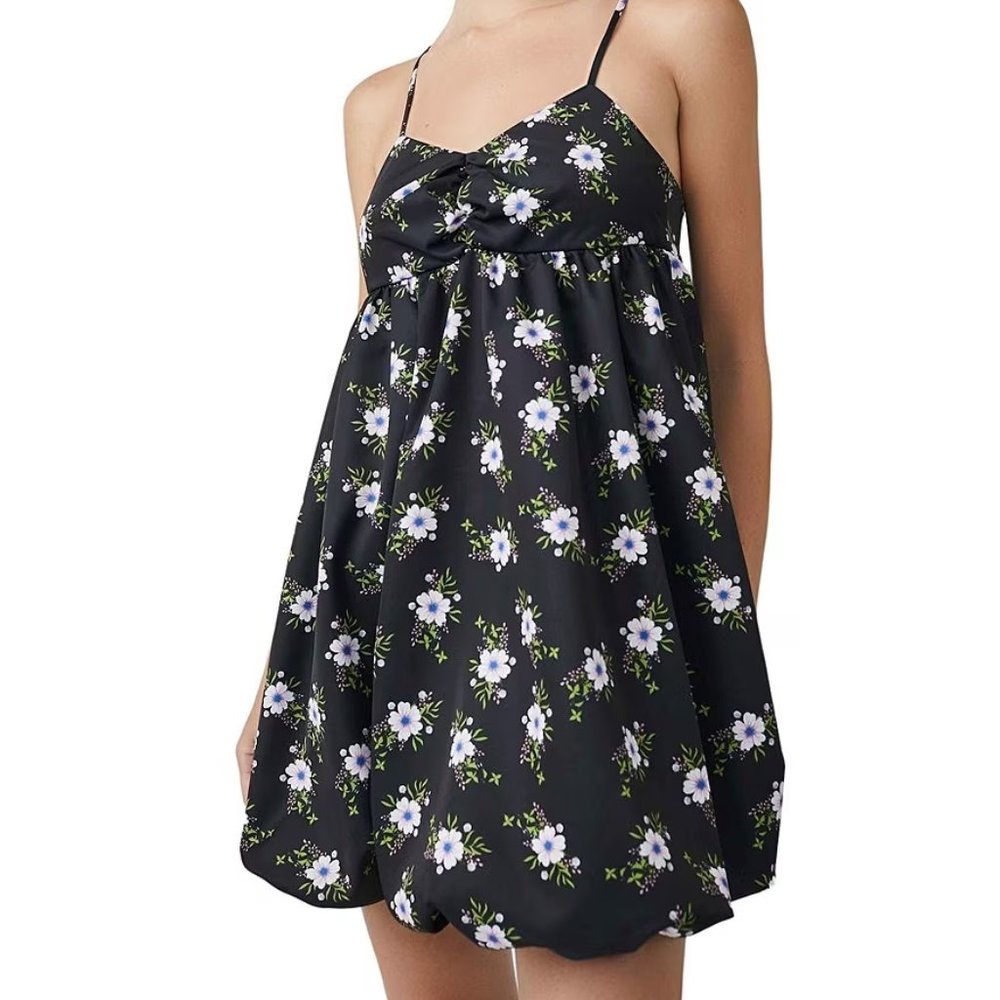 NWT! Free People Bubble Floral Print Sweetheart Neck Sleeveless Mini Dress, Sz M